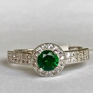 Silver Vintage Emerald Halo Cocktail Ring Size 7 8 Rhodium Plated Simulated
